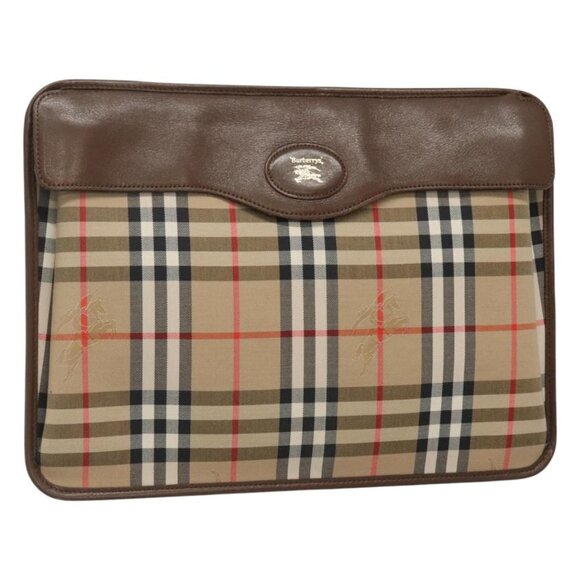 Burberrys Nova Check Clutch Bag Canvas Beige - Picture 1 of 16